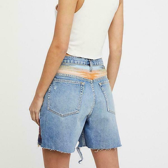 Free People Boho Jean Shorts NWT 24 Tapestry Inset - Picture 7 of 7